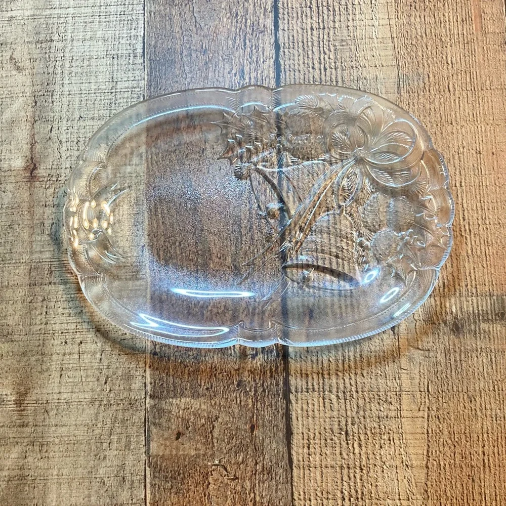 MIKASA Crystal Holiday Bells Oblong Plate 10 1/4” Japan EUC Christmas‎ Dish